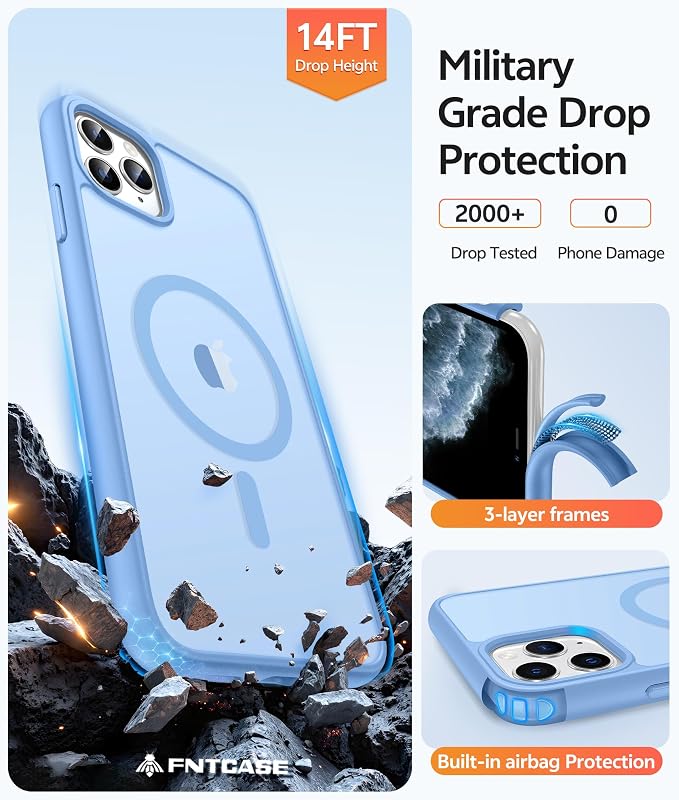 FNTCASE for iPhone 11 Pro Case, Fit for Magsafe, Translucent Matte Back | Magnetic Phone Cases, 14FT Military Grade Drop Protection, Shockproof Bumper, Slim Protective Cover, Light Blue - Image 5