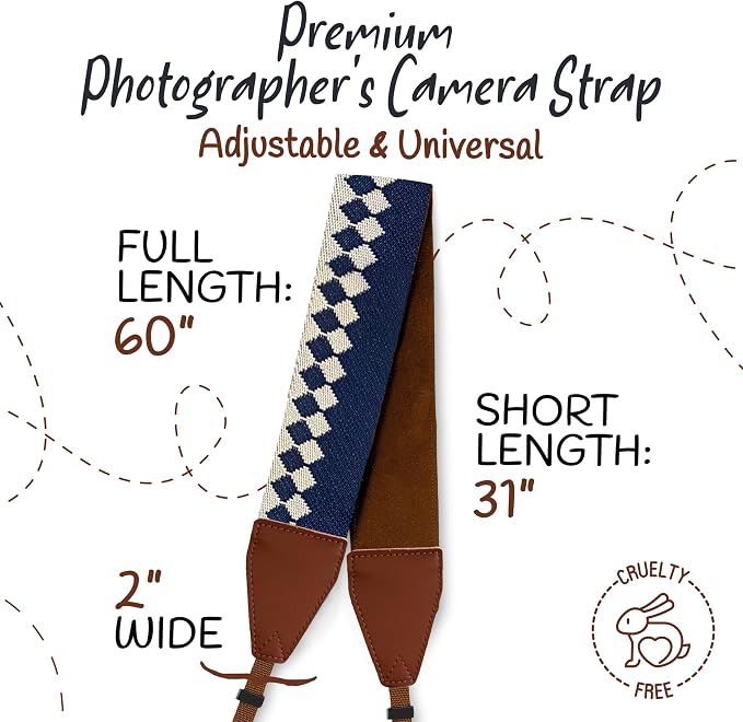 Art Tribute Camera Strap - Shoulder, Crossbody & Neck Camera Strap for Photographers, Fits All Cameras, Canon Nikon Sony Fujifilm, Padded Strap W/Quick Release, Embroidered Cotton & Leather Ends - Image 5