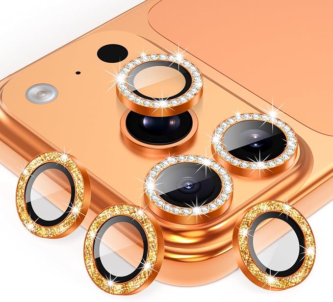 AGVEE 3+3 6 Pack for iPhone 17 Pro & Max Camera Lens Protector Cover | Individual Bling Diamond & Bling Glitter Sparkle Cute Gem Metal Ring, 9H Tempered HD Glass by AGVEE
