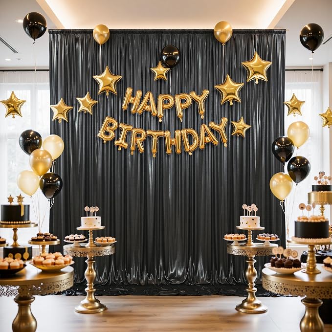 20x10FT Black Sequin Backdrop Curtain for Party - 4 Panels 5x10FT Wrinkle-Free Shimmer Drapes for Birthday, Wedding, Christmas, Decorations & Photography - Image 3