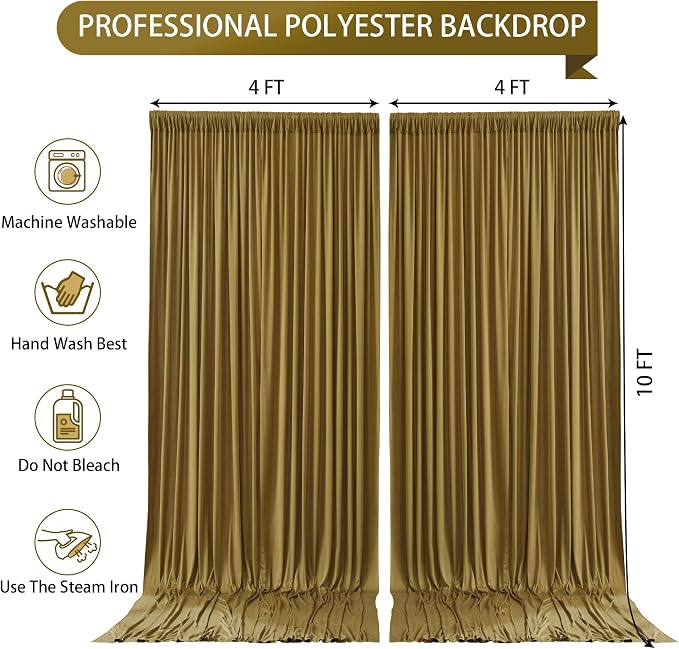 Gold Brown Backdrop Curtains-Wrinkle-Free Polyester Photography Drapes Party Curtain Background for Baby Shower Wedding Decorations- 8 X10FT (Brown) - Image 6