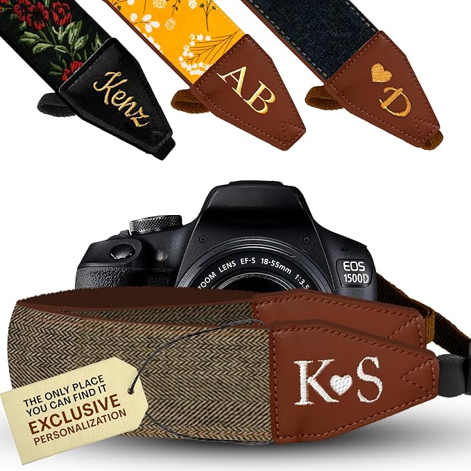 Art Tribute Camera Strap Personalized With Name - Shoulder, Crossbody & Neck Camera Strap for Photographers, Fits All Cameras, Canon Nikon Sony Fujifilm, Padded Strap W/Quick Release & Leather Ends by ArtTribute