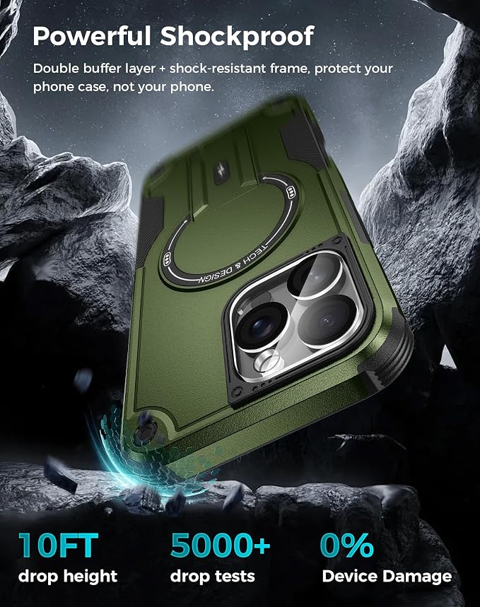 Goton 3 in 1 for iPhone 16 Pro Max Case with Privacy Screen Protector Green | Glass Camera Lens Protector,Compatible for MagSafe,Invisible Kickstand, Shockproof Phone Cover for iPhone 16 Promax - Image 4