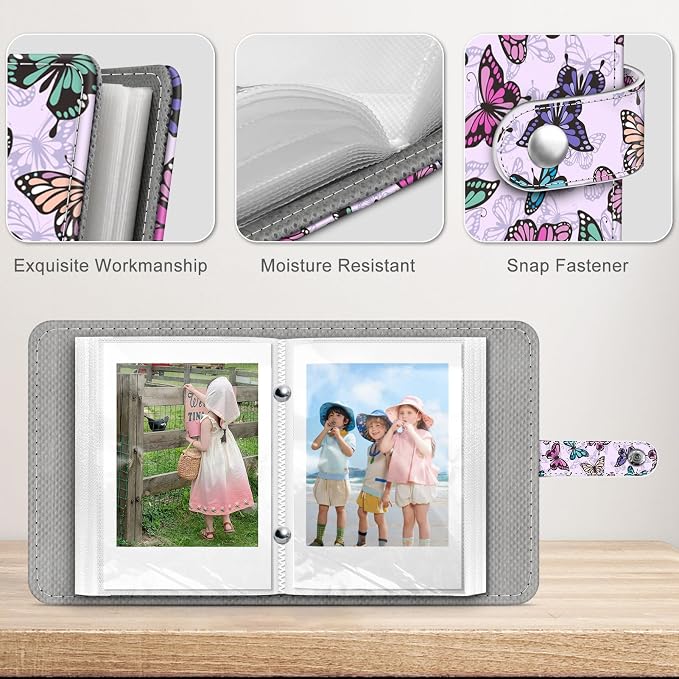 Fintie Mini Photos Album Book for 2x3 Inch Films - 52 Pockets Small Albums | For Fujifilm Instax Mini, Polaroid Hi-Print Pictures, Portable Kpop Photocard Holder, Travel Memory Book, Butterfly - Image 4