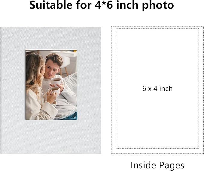 Small 4x6 Photo Album 100 Pockets Linen Cover White | Linen Cover, Front Window, Portable Mini Picture Book, Family Travel Wedding Memory Keepsake - Image 2
