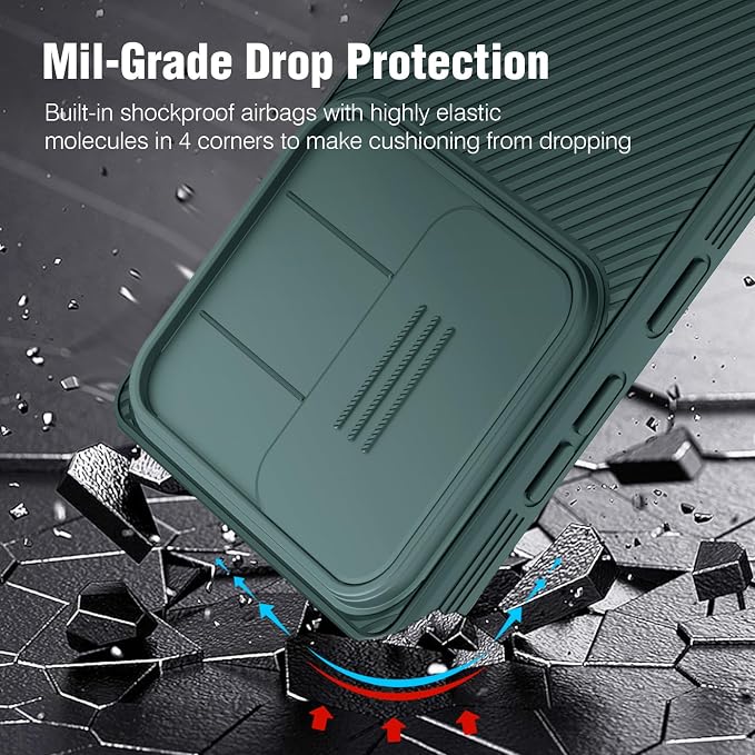 Nillkin for Samsung Galaxy S25 Ultra Case with Camera Cover, [Lens Protection] Mil-Grade Shockproof Protective Bumper Hard Cover Slim Phone Case for Galaxy S25 Ultra Cases 6.9'' Green - Image 3