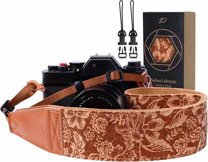 Padwa Lifestyle Cork Camera Strap - 2" Top Layer Cowhide Head Camera Straps for Photographers,Natural Log Crackle Art Print Style,Soft Chamois Velvet Padded Strap Quick Release fits All Cameras by PadwaLifestyleCameraStrap