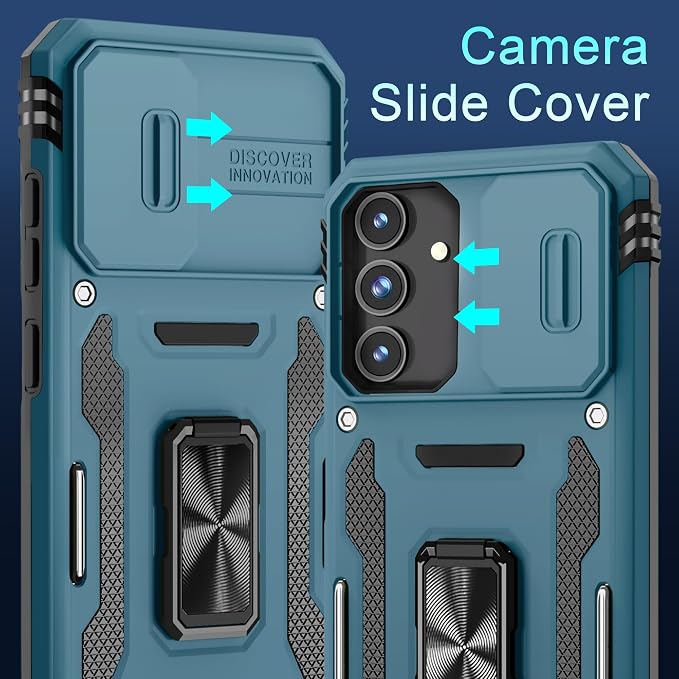 DEERLAMN Case for Samsung Galaxy S25 Plus/S24 Plus 6.7-Inch with Slide Camera Cover+Screen Protector(1 Pack), Rotated Ring Kickstand Military Grade Shockproof Protective Cover-Light Blue - Image 3