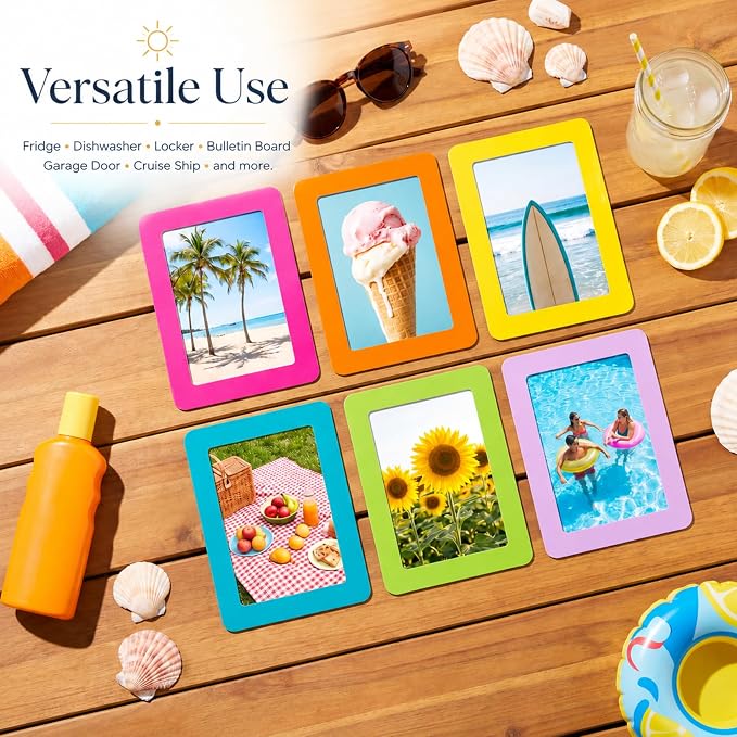 12 Pack 4x6'' Hot Summer Bright Magnetic Picture Frames | Vibrant Colorful Magnet Photo Borders for Refrigerator Locker Classroom Kids Room Decor - Open Face Playful Home Accessories - Image 5