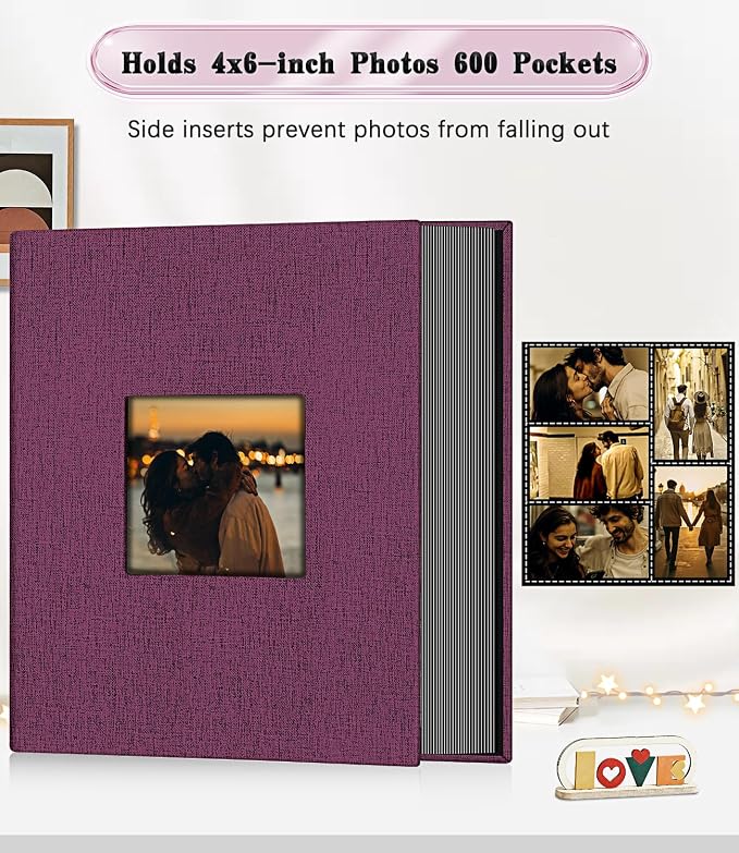 Ejblfe Photo Album 4x6,Linen Cover Slide-in Photo Album Book Can Holds 600 4x6 Photos with 60 Black Sheets for Family,Wedding,Baby and Holiday Pictures (Dark purple) - Image 3
