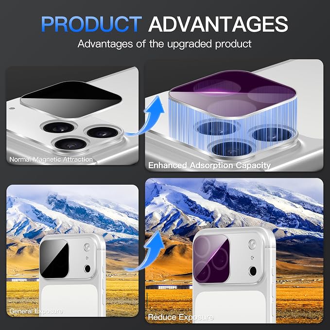 Suoman for iPhone 17 Pro Camera Lens Protector,Magnetic ND Filter Lens Film | Tempered Glass Lens Film,Strong Adsorption, HD Clear, All-in-one Metal Camera Cover,Sliver - Image 8