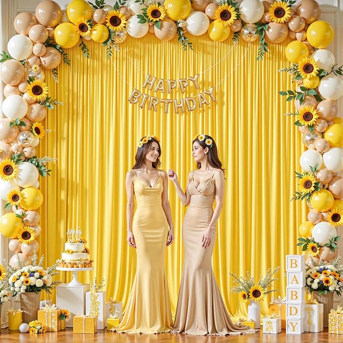 8ftx10ft Wrinkle Free Yellow Backdrop Curtain - 10 Feet Photography Backdrop Drapes, Silky Polyester Back Drop Cloth for Wedding Baby Shower Balloon Arch Background - Image 2