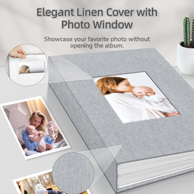 Popotop Photo Album 4x6-300 Photos Linen Cover Photo Books with 300 Horizontal Pockets,Slip-in Picture Albums for Family Wedding Anniversary Baby Vacation Pictures Gray - Image 2