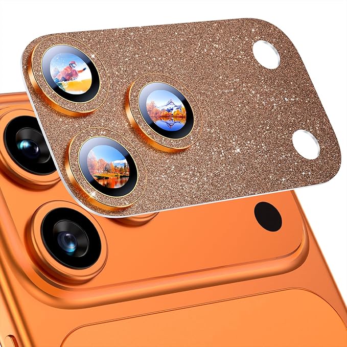 Uyiton for iPhone 17 Pro Camera Lens Protector - Metal Camera Protector | Not Easy to Break, Strong Adsorption, Case-Friendly, Metal 9H Sapphire Glass Rear Camera Screen Cover, Glitter Orange by Uyiton