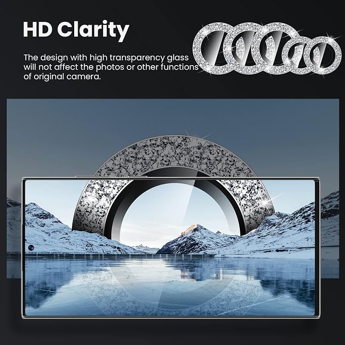 Tensea Compatible with Samsung Galaxy S23 Ultra Camera Lens Protector | 9H Tempered Glass Camera Cover Screen Protector Metal Individual Ring [Installation Tray][Case Friendly] - Image 5