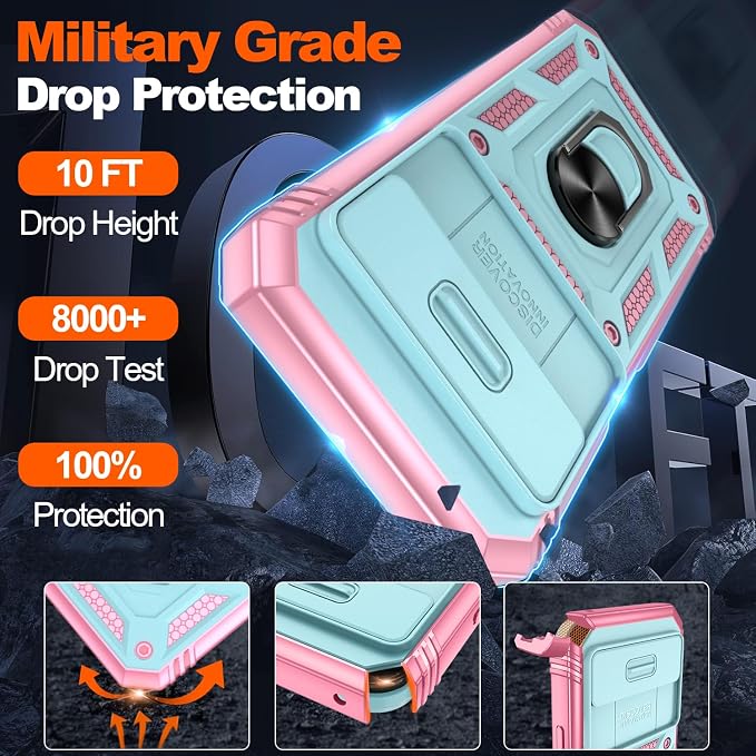 Gritup for Pixel 10 Case: Pixel 10 Pro Case with 2*Screen Protector, Magnetic Stand & Slide Camera Cover, Shock Proof Military-Grade para Google Pixel 10/10 Pro Cover, Green+Pink - Image 3