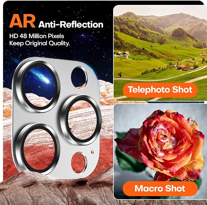 Camera Lens Protector for iPhone 16/15/14 Pro Max & 16/15/14 Pro | White Titanium, Aluminum Alloy, 9H+ Glass Camera Cover, Nano Reinforced Adhesive, Anti-Drop, Anti-Scratch, Case Friendly - Image 4
