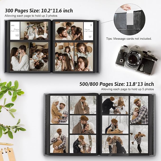 Popotop 4x6 Photo Album Holds 300 Pictures, Vegan Leather Hardcover | 300-Photos Capacity, Acid-Free PP Slip-In Pockets, Mixed-Orientation Layout, Front Photo Window, Gifts for Wedding Baby - Image 5