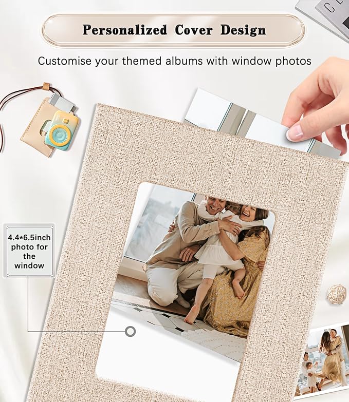 Ejblfe Photo Album 4x6,Linen Cover Slide-in Photo Album Book Can Holds 300 4x6 Photos with 50 Black Sheets for Family,Wedding,Baby and Holiday Pictures (Beige) - Image 2