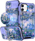 Buleens for iPhone 16 Plus Case 6.7 Inch - with Ring Stand & Camera Cover Aesthetic Cute Designed Women Girl Girly Pretty Kawaii Blue Water Lily Phone Case for iPhone 16 Plus Compatible with Magsafe by Buleens