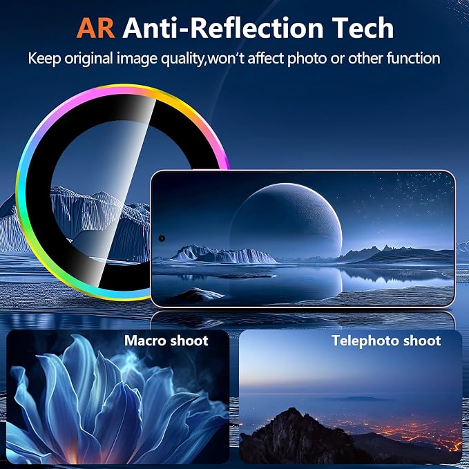 for Samsung Galaxy Z Flip 8 Camera Lens Protector, Individual Metal Ring Tempered Glass Lens Cover, [Strong Adsorption] Scratch Resistant Ultra-Thin HD Clear Lens Cover, 1 Set-Colorful Ring - Image 2
