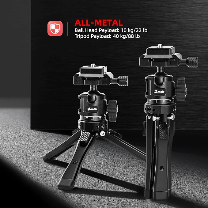 Zeadio Heavy Duty Metal Tripod Kit with Arca Ball Head - Universal Phone Vlogging Kit, Cell Phone Stand & Travel Tripod for iPhone/Android, Camera, Gimbal, Action Cam etc - Image 2