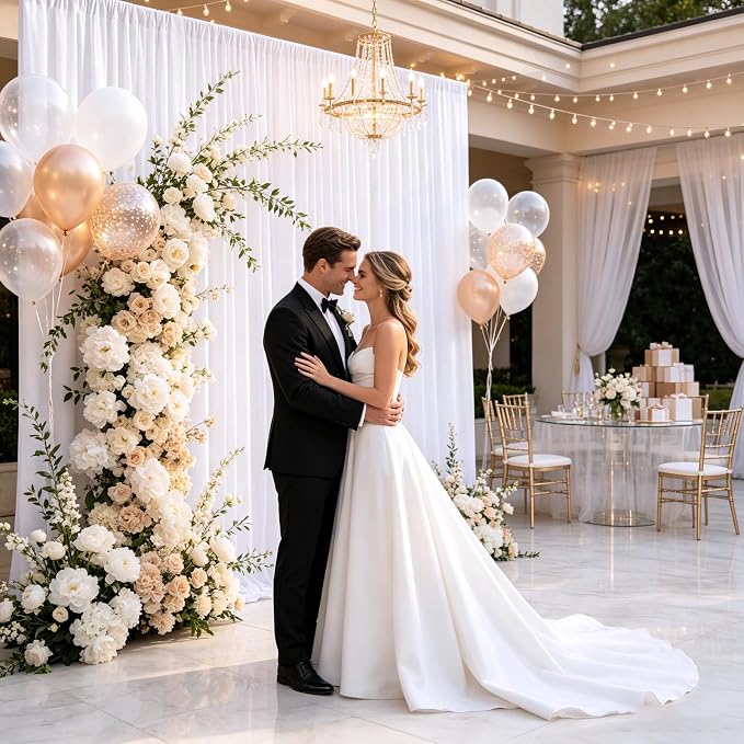 10ft x 10ft White Backdrop Curtains for Parties, Polyester Fabric Backdrop Drapes with Rod Pockets for Weddings, Birthday, Halloween, Photography, Christmas Party Background Curtain, 2 Panels - Image 4