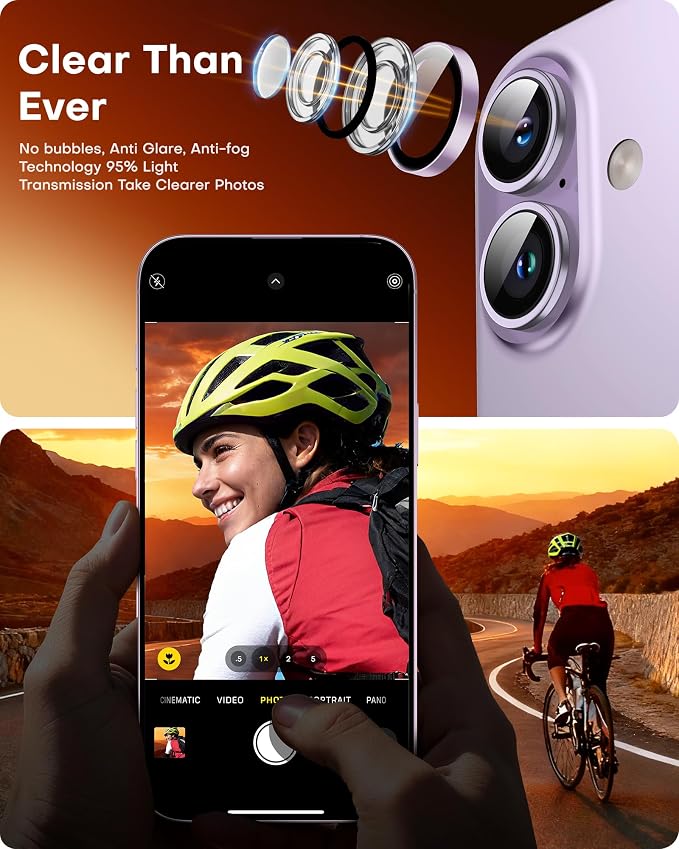 TOCOL Camera Lens Protector for iPhone 17 Tempered Glass HD Individual Scratch Resistant Camera Cover Accessories Case Friendly 2 Pack（Light Purple） - Image 5