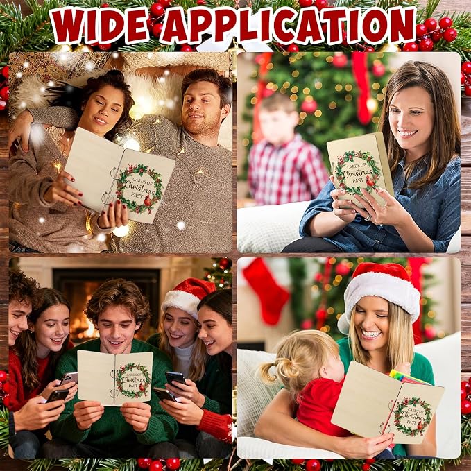 Wooden Christmas Card Organizer Merry Christmas Greeting Card Holder Xmas Holiday Post Cards Keeper Wood Memories Book or Binder for Storage Keepsake Album Photo Notes Gift Winter Past - Image 7