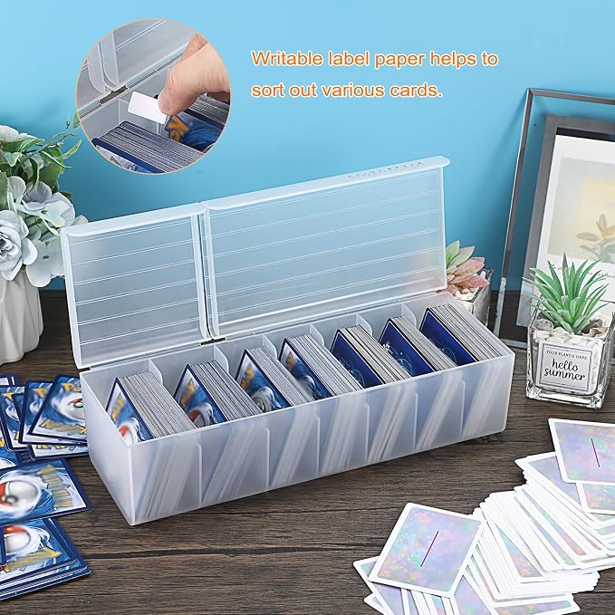 OwnMy Plastic Trading Card Storage Box Clear Trading Card Storage Case | Plastic Card Organizer Box with Dividers, Plastic Baseball Card Storage Box for Game Sports MTG TCG Cards, White - Image 2
