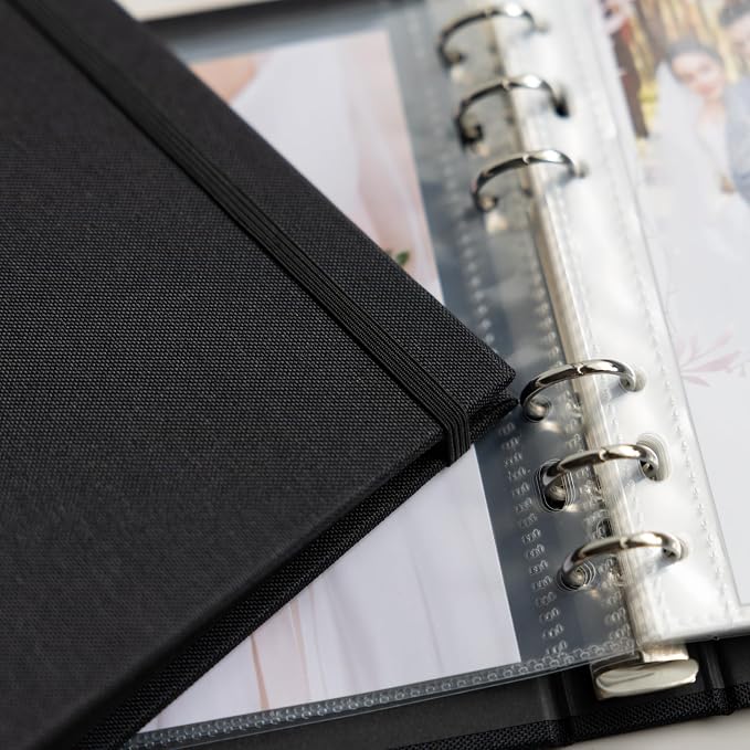 Photo Album For 2X6 Photo Booth Slip In Strips And 4X6 Pictures - 6 Ring Notebook Binder With 20 2 By 6 Sleeves - Fits 80 Photobooth Prints (JET BLACK - LINEN HARDCOVER, 4X6) - Image 2
