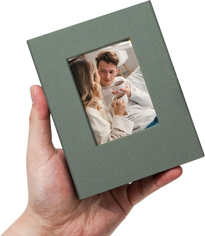 Small 4x6 Photo Album 100 Pockets Linen Cover Gray Green | Linen Cover, Front Window, Portable Mini Picture Book, Family Travel Wedding Memory Keepsake by Remowith