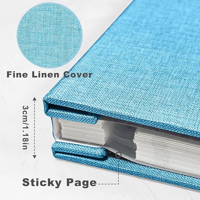 Large Photo Album Self Adhesive, DIY Scrapbook Album for 4x6 8x10 10x12 Pictures, 60 Pages Light Blue Linen Cover Memory Book, Ideal Gift for Family Wedding Baby Christmas Anniversary - Image 3