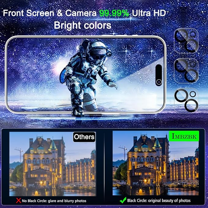 IMBZBK 3 Pack Privacy Screen Protector for iPhone 15 Plus, Tempered Glass | 9H+ Hardness, Military Grade Shatterproof, Case Friendly, Bubble Free Easy Installation Frame, with 3 Camera Lens Protectors - Image 7
