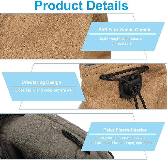 PATIKIL Camera Lens Pouch, L Size Drawstring Lens Case Flannel Camera Lens Handbag Camera Bag with Adjustable Shoulder Strap for DSLR Camera Lens, Yellow - Image 3