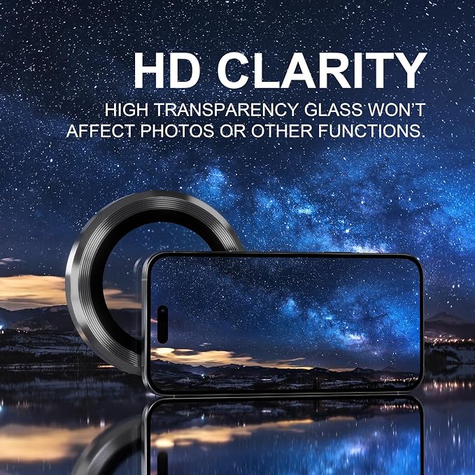 Choiche for iPhone 16 Pro/iPhone 16 Pro Max Camera Lens Protector | Ultra HD, 9H Tempered Glass Camera Cover Screen Protector Metal Ring Decoration Accessories (Black) - Image 5
