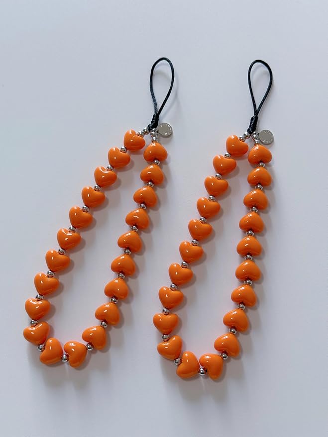 Drawwind Phone Charm Strap Cute Wrist Straps Cell Phone Charm String Y2K Aesthetic Lanyard Wristlet Chain for Case Camera AirPods Bags Keychains (Orange Hearts) - Image 6