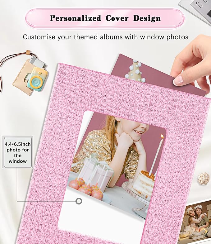 Ejblfe Photo Album 4x6,Linen Cover Slide-in Photo Album Book Can Holds 300 4x6 Photos with 50 Black Sheets for Family,Wedding,Baby and Holiday Pictures (Pink) - Image 2