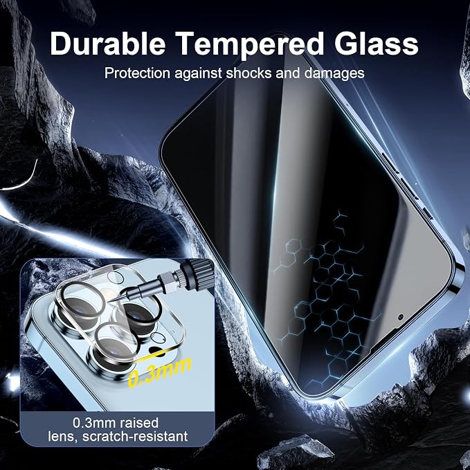 NEW'C 3x Privacy for iPhone 13 Pro Screen Protector (6.1 inches)+ 3x Camera Lens Protector, Sensor Protection,Case Friendly Tempered Glass Film + Dust Plug- Enhanced Privacy Angle of 28 Degrees - Image 6