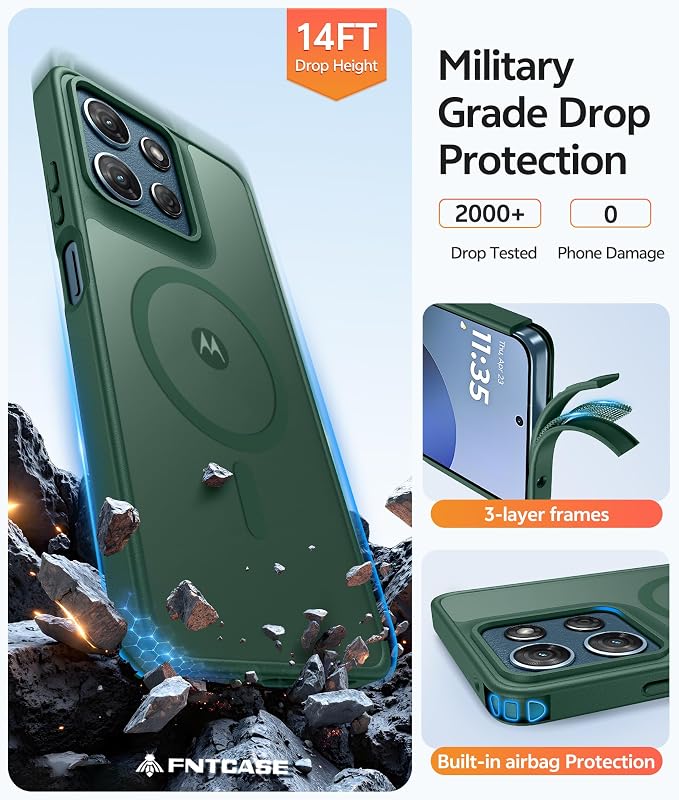 FNTCASE for Moto G Play 2026 / G 2026 / G 2025 Phone Case, Screen Protector | Translucent Matte Magnetic Back, 14FT Military Grade Drop Protection, Shockproof Protective Phone Cover, Green - Image 5