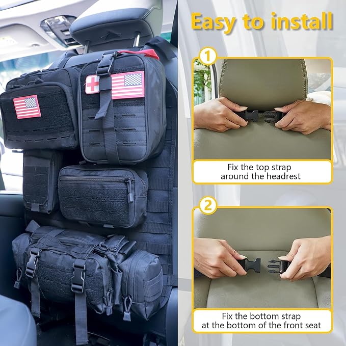 Universal Tactical Car Seat Back Organizer Bag Tactical Molle Vehicle Organizers Panel Vehicle Protector Organizers with 5 Detachable Pouches for Car Truck Ford Jeep (Upgraded D model Black) - Image 3