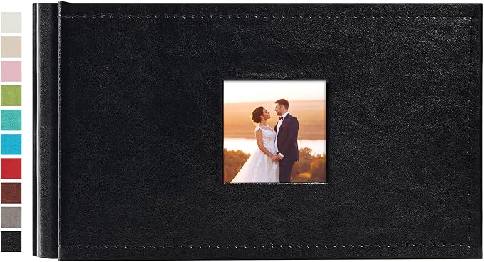 potricher Small Photo Album 4x6 100 Photos, Leather Cover, Black | Leather 4x6 Picture Album with 100 Horizontal Pockets, Photo Book for Family, Wedding, Anniversary, and Baby by potricher
