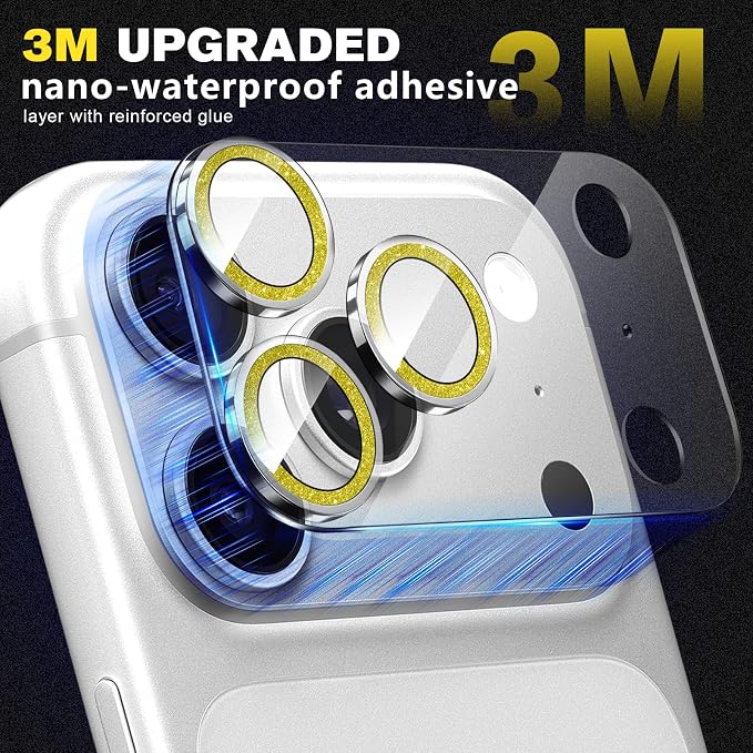 2 Pack for iPhone 17 Pro Max Camera Lens Protector | Bling Tempered Glass 9 Hardness,Anti-Scratch High Definition Camera Screen Protector (Gold) - Image 3