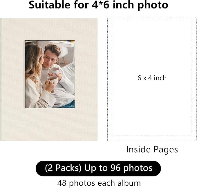 Small 4x6 Photo Album 24 Pockets Linen Cover Beige 2 Pack | Linen Cover, Front Window, Portable Mini Picture Book, Travel Wedding Memories - Image 2