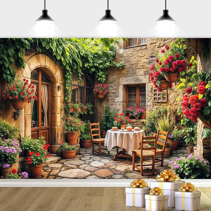 15X10ft Italian Theme Backdrop Italy Town Street Backdrop for Photography, Europe Village Town Landscape Photography Background Garden Tea Party Barnner Photo Studio Props, Color-5 by DRGILAU