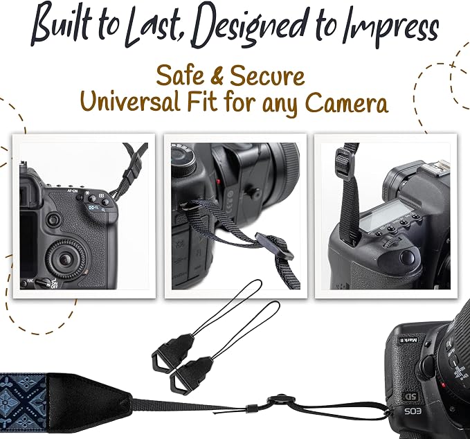 Art Tribute Camera Strap - Shoulder, Crossbody & Neck Camera Strap for Photographers, Fits All Cameras, Canon Nikon Sony Fujifilm, Padded Strap W/Quick Release, Embroidered Cotton & Leather Ends - Image 8