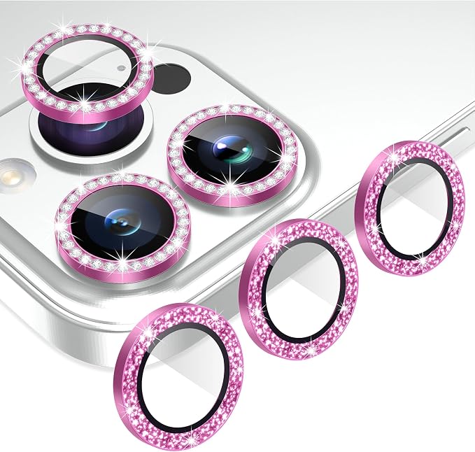 AGVEE 3+3 6 Pack for iPhone 14 Pro & Max Camera Lens Protector Cover | Individual Bling Diamond & Bling Glitter Sparkle Cute Gem Metal Ring, 9H Tempered HD Glass by AGVEE