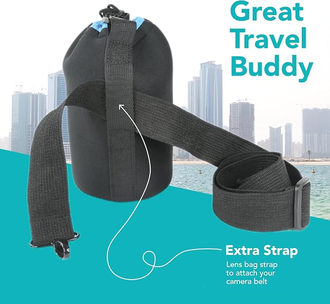 Foto&Tech 5mm Extra Thick Neoprene Lens Bag Pouch with Adjustable Drawstring and Swivel Clip Compatible with DSLR SLR Camera Lenses (Small) - Image 4