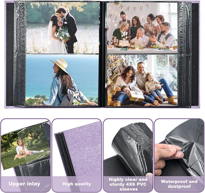 Photo Album 4x6 200 Pockets for Wedding Gifts,Linen Hardcover Picture Albums for Family Anniversary Baby Vacation Pictures - Image 5
