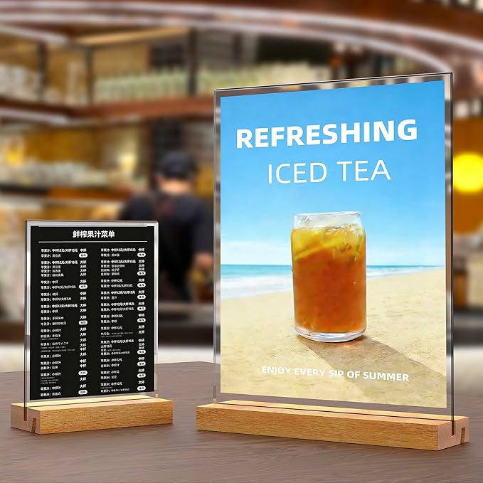 4x6 Inch Acrylic Sign Holder with Wooden Base, Desktop Display Stand (4x6 3Pack) - Image 2